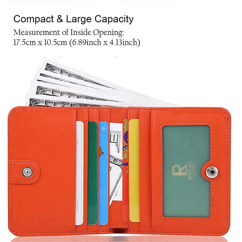 FT FUNTOR FUNTOR Small Wallets for Women, Ladies Small Compact Bifold Pocket RFID Blocking Genuine Leather Wallet for Women, Orange - Image 2